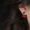 2024 Red Zircon Cherry Leaf Stud Earrings Women Piercing Jewelry For Fashion Crystal Dangle Party Prom Birthday Wedding . 