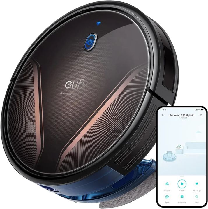 eufy by Anker, RoboVac G20 Hybrid, 2500 Pa Strong Suction, 2-in-1 Vacuum and Mop, Dynamic Navigation, Ultra-Slim, Quiet, Robot Vacuum, Compatible with Alexa, Ideal for Hard Floors and Pet Hair