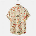 2023 Men's Hawaiian Shirt Fashion Casual Streetwear Turn-down Button Short Sleeve Cartoon Mushroom Beach Printed Shirt  Summer. 