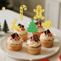 YOMDID 25Pcs Christmas Cupcake Toppers Bamboo Cupcake Toppers Glitter Christmas Tree Santa Hat Candy Cane Deer Cake Decorations. 