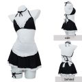 2 Pcs New Fashion Sexy Women Exotic Cosplay Maid Uniform Set Women's Cosplay Black Bow Tie Sexy Pajama Set. 