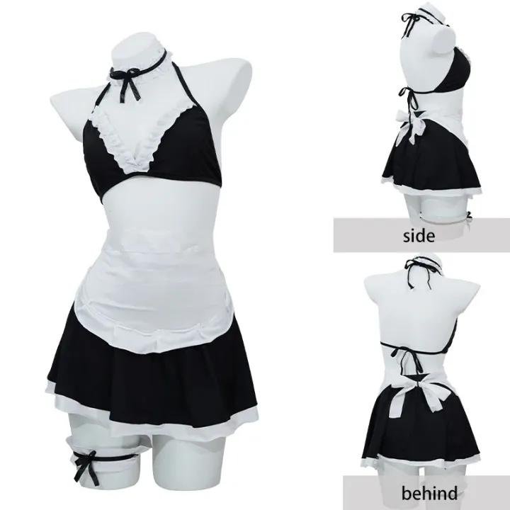 2%20Pcs%20New%20Fashion%20Sexy%20Women%20Exotic%20Cosplay%20Maid%20Uniform%20Set%20Women's%20Cosplay%20Black%20Bow%20Tie%20Sexy%20Pajama%20Set%20-%20Image%203
