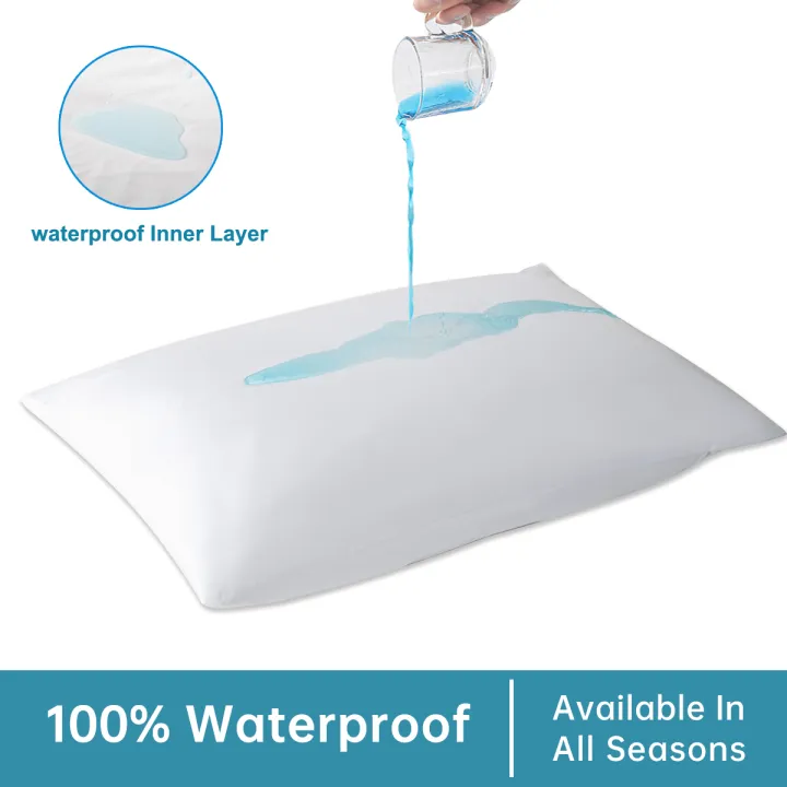 2pcs%20Zippered%20Waterproof%20Pillow%20Cover,%20Oil-resistant%20Knitted%20Pillow%20Protector%20for%20Bed%20Sleeping%20Pillowcase%20-%20Image%202