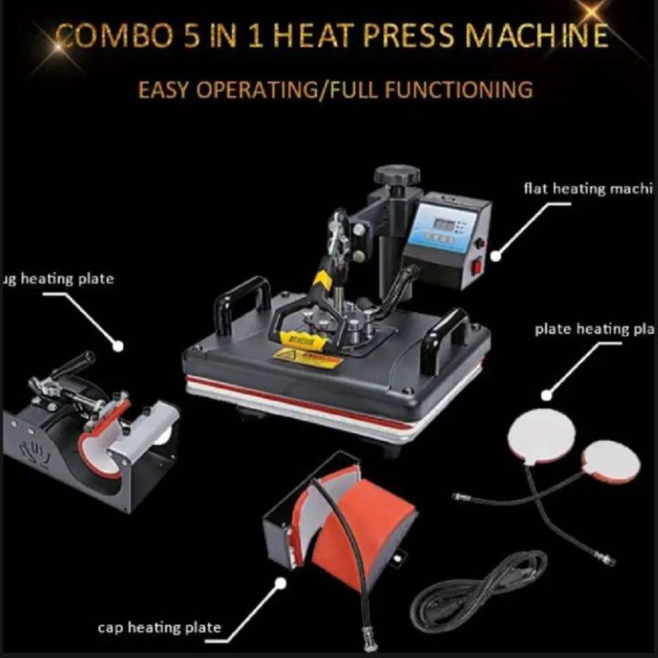 5 in 1 Heat Press Machine with Materials–Full business setup with materials of T-Shirt caps printing & Mug Printing Machine | HeatPress for Shirts, Mugs, Stickers & More
