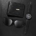 Fashion Mens Watches Wallet Glasses For Men Retro Black Bussiness Quartz Watch Male Casual Watch Relogio Masculino. 