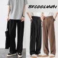Becoolman men's suit pants men's straight straight trousers Korean-style loose high-end casual pants. 