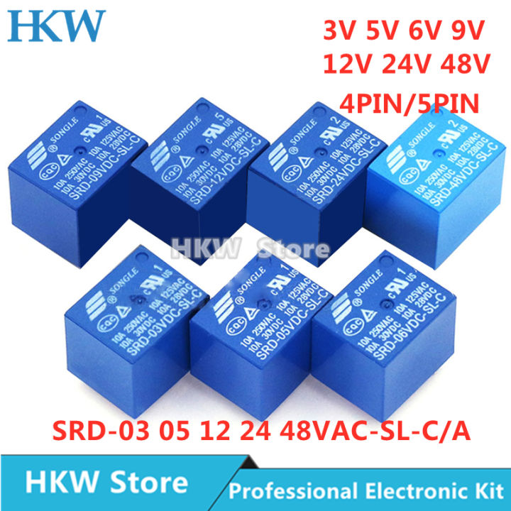 10pcs Relay SRD-05VDC-SL-C SRD-24VDC-SL-C SRD-12VDC-SL-C SRD-12VDC-SL-A 3V 5V 12V 24V 48V 10A 250VAC 5PIN 4PIN Relays Relais
