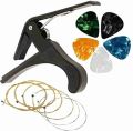 Combo of Acoustic Guitar String with 5 Plectrum Picks Clutch Guitar Capo(Black). 