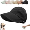 Sun Hats for Women Wide Brim UV Protection Hollow Top Sun Hat Summer Beach Packable Visor Fisherman Caps with Mask Button.