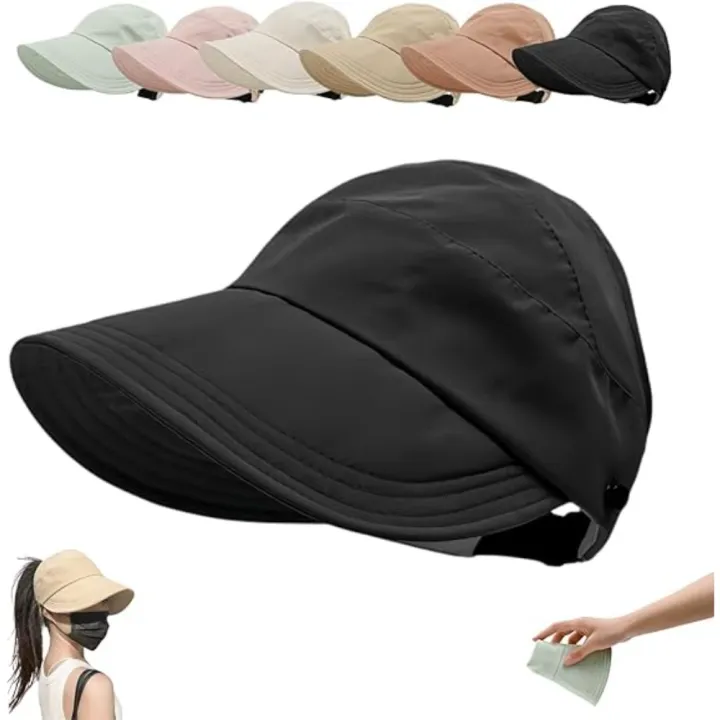 Sun%20Hats%20for%20Women%20Wide%20Brim%20UV%20Protection%20Hollow%20Top%20Sun%20Hat%20Summer%20Beach%20Packable%20Visor%20Fisherman%20Caps%20with%20Mask%20Button%20-%20Image%203