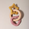 Silicone Star and Heart Teether with Teething Wooden Ring Baby Rattle Toy.