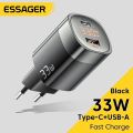 ESSAGER 33W GaN PD Dual Port USB C USB A Charger With Digital Display Fast Charging For Mobile and Laptops. 