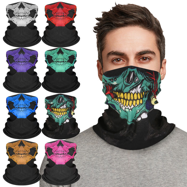 Motorcycle Face Mask Halloween Bicycle Ski Skull scary Half Face Mask Ghost Scarf Multi Use Neck Warmer COD balaclava