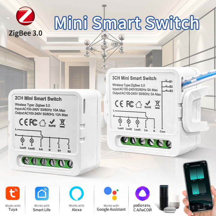 1/2/3 Gang Tuya ZigBee 3.0 Breaker Smart Switch 110V 220V Smart Home Relay Module Smart Life Voice Control For Alexa  Home