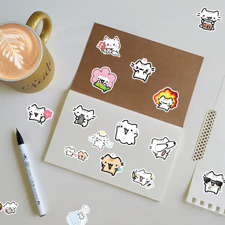 25/50pcs Line Kitten Daily Graffiti Sticker Cute Cat Cartoon Decal for ...