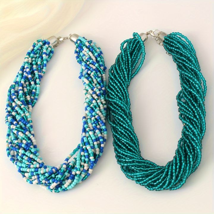 1pc%20Bohemian%20Green%20Blue%20Fashionable%20Elegant%20Simple%20Multi%20Layer%20Rice%20Bead%20Necklace%20Women's%20Clavicle%20Chain%20-%20Image%205