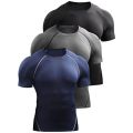 Fitness clothes men's outdoor sports quick drying short sleeved t-shirt training pro running stretch tight fitting clothes yoga.