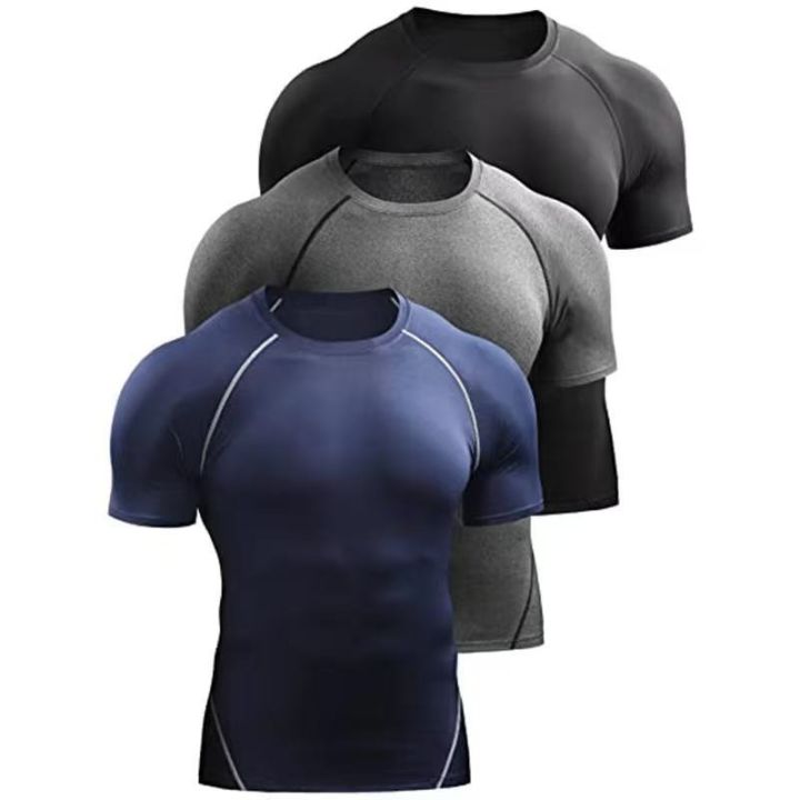 Fitness clothes men's outdoor sports quick drying short sleeved t-shirt training pro running stretch tight fitting clothes yoga