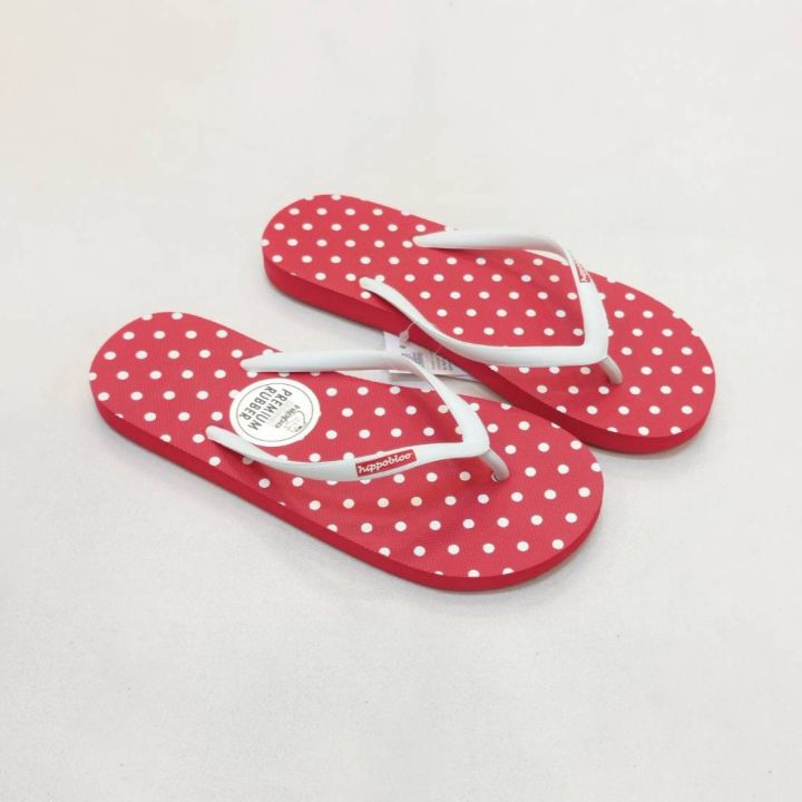 Hippo Bloo hpd3 red cut off white small strap polka dot unisex slippers color optional home shoes flip flops Thai brand slippers