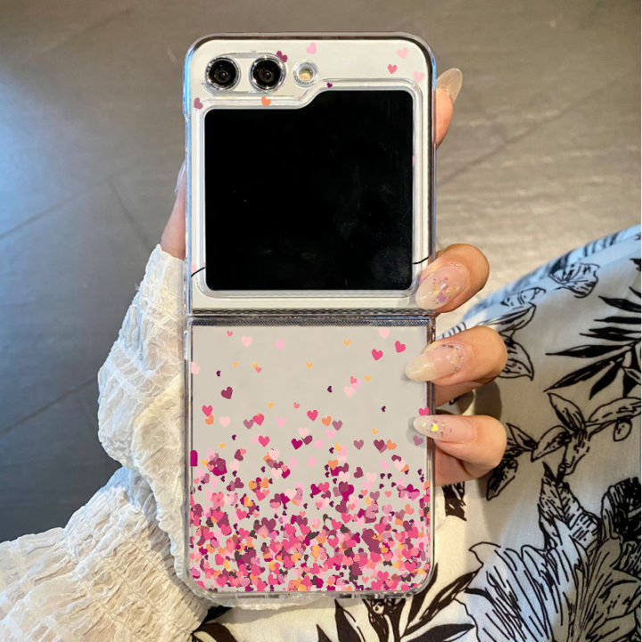 Love Heart Pattern Clear Phone Case For Samsung Galaxy Z Flip 7 FE 6 5 4 3 Transparent Folding Cover For Samsung Z Flip5 Flip6