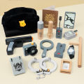 Children Pretend Play Toy Simulation Police Cosplay Roles Play Educational Wooden Toy For Boy Dressing Imitation. 