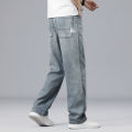 Summer Ultra-thin Lyocell Men's Jeans Drape Soft Fabric Loose Straight Casual Denim Pants Elastic Ice Silk Male Trousers. 