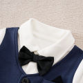Newborn Boy Baby Jumpsuit Baby Casual Gentleman Bow Comfortable Cotton Spring And Autumn Navy Blue Long Sleeved Jumpsuit. 
