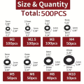 500 Pcs Mixed Sizes M2-M10 Black & White Nylon Flat Washers Insulating Gaskets for Screws And Bolts Kit. 