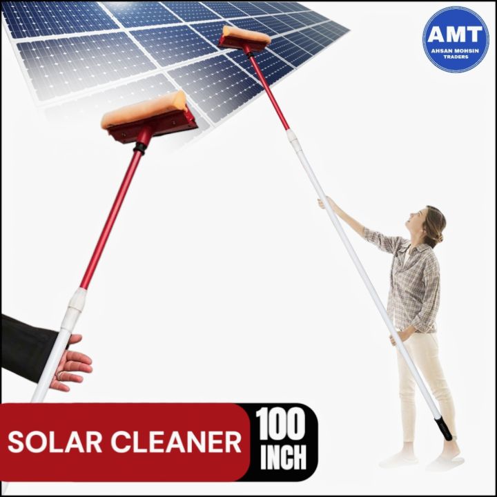 Solar Panels Cleaner with Extendable 9ft Long Rod with Wipe and Sponge - 8 inches Size