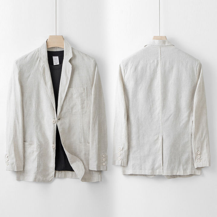 Men's 100% Linen Suit Jacket Men's Summer Light Breathable Pure Color Light Luxury Leisure Suit Top