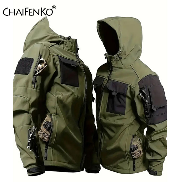 Men Lurker Shark Skin Soft Shell Jacket Waterproof Fleece Hooded Coat Hunt Clothes Outdoor New Solid Pocket Jacket Men