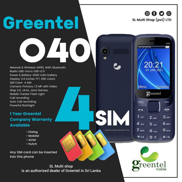 Greentel O40 4 SIM Mobile With One Year Company Warranty Button Phone