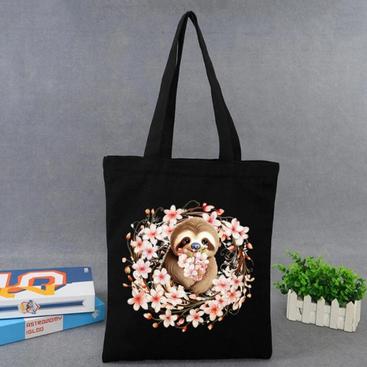 1pc%20Stylish%20Ailurus%20Fulgens%20Sakura%20Koala%20Print%20Black%20Tote%20Bag%20Eco%20Friendly%20Spacious%20Bag%20School%20Travel%20Yoga%20Bag%20Daily%20Use%20-%20Image%202
