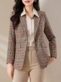 Wool Peak Lapel Tartan Single-Button Slim-Fit Blazer - Commuter Professional High-End Stylish Elegant Designed Suit Jacket.