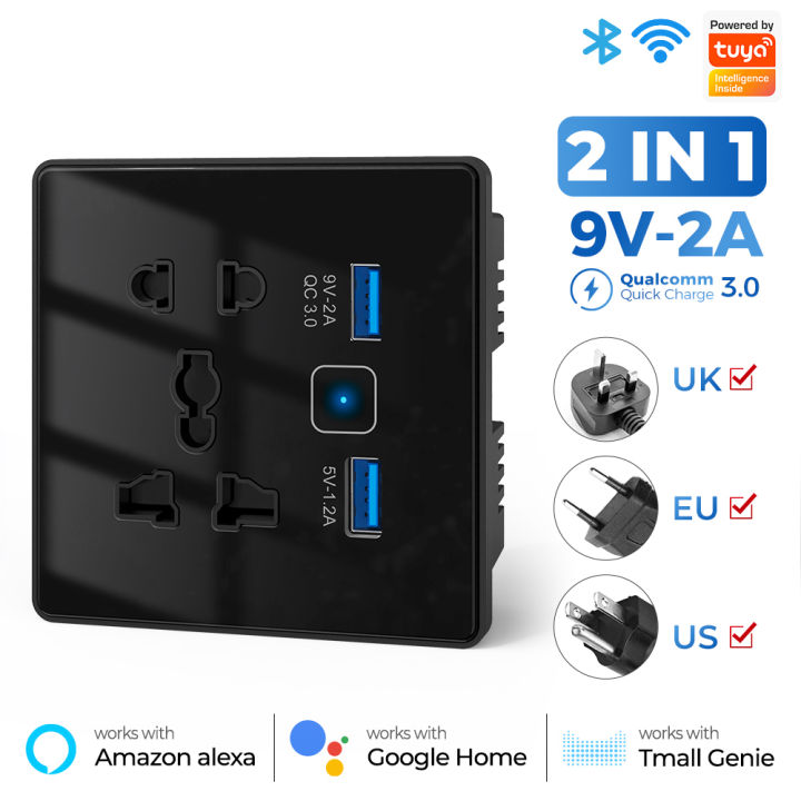 Tuya Smart Multiplug Wall Socket with USB Quick Charging