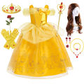 2026 Kid England Style Belle Deluxe Princess Costume Carnival Apparel Birthday Party Carnival Beauty and Beast Cosplay Dress. 