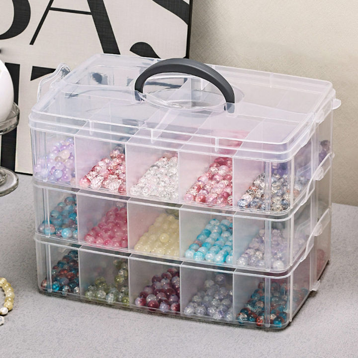3-Layer Transparent Storage Box, Stackable Storage Box, Portable Craft Bead Plastic Box, Jewelry Storage Box, Storage Tray