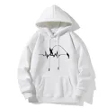 Fashion Heartbeat Line Fishing Old Print Hoodie Casual Hooded Long Sleeve Pullover Sweatshirt. 