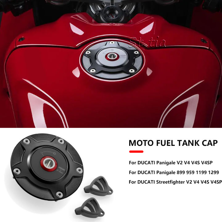 New For DUCATI Diavel V4 2023 Streetfighter V2 Panigale 1199 1299 899 959 CNC Motorcycle Fuel Gas Tank Cap With Key Airbox Cover