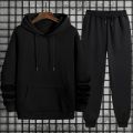 Autumn Winter Solid Color Hoodie and Sweatpants Men's Tracksuit Urban Casual Fashion Sportswear Male Daily Training Jogging Suit.