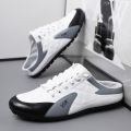 2023 Fashion men New Style lat-soled Wild Flat-bottomed Summer Thin Section Baotou Half Slippers.