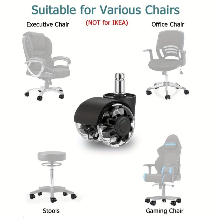 5pcs%202"%20Heavy%20Duty%20Gray%20PU%20Silent%20Swivel%20Stem%20Casters,%20Smooth%20&%20Durable%20Wheels%20for%20Office%20Chairs,%20Gaming%20Chairs%20-%20Image%202
