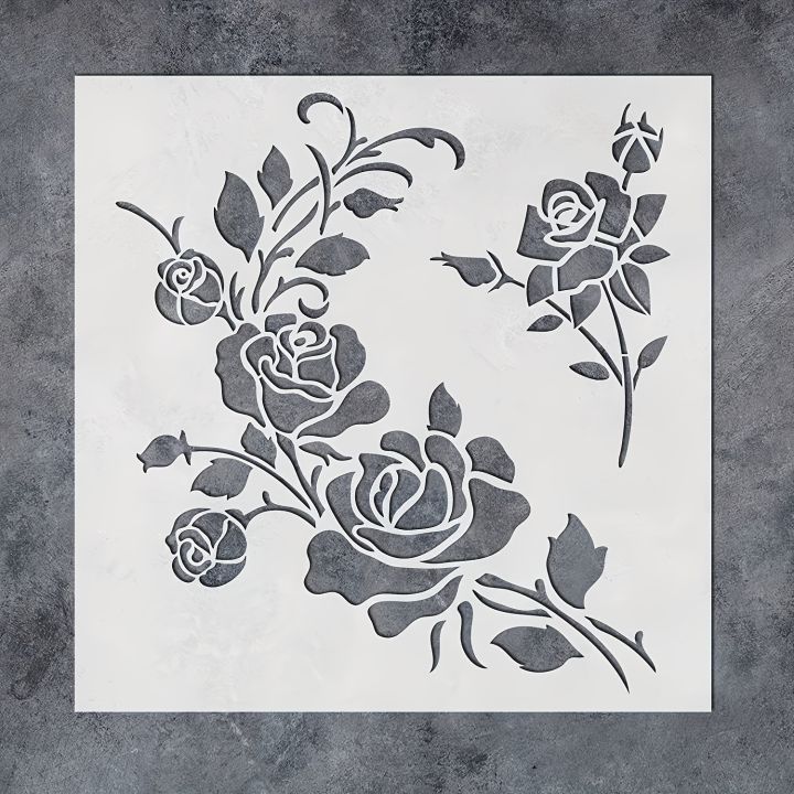 Reusable Rose PET Stencil Floral Template for DIY Wall Art And ...
