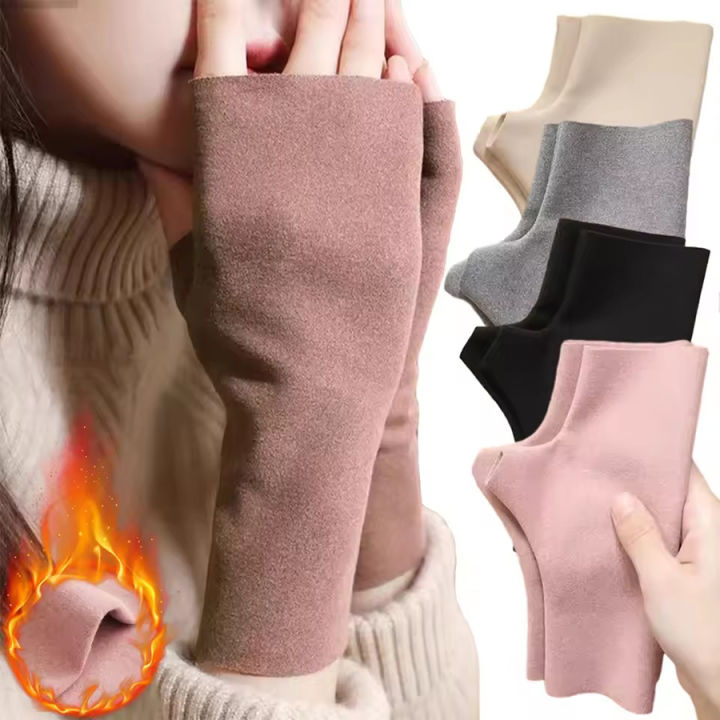 1/2pairs Autumn and Winter Warm Gloves Women's Winter German Velvet Half Finger Plus Velvet Open Finger Telefingers Gloves