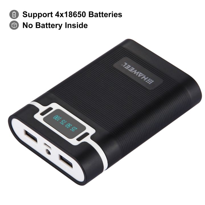HAWEEL DIY 4 x 18650 Battery (Not Included) 10000mAh Power Bank Shell Box with 2 x USB Output & Display For All Smartphones