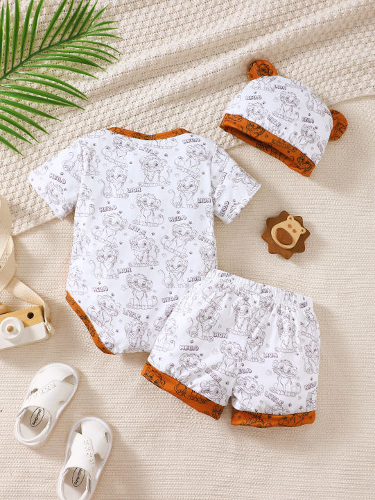 0-18%20Month%20Old%20Baby%20Boy%20Set%20Cartoon%20Lion%20Print%20Top,%20Pants,%20Hat%20Three%20Piece%20Set,%20Newborn%20Baby%20Boy%20Summer%20Fashion%20Set%20-%20Image%202