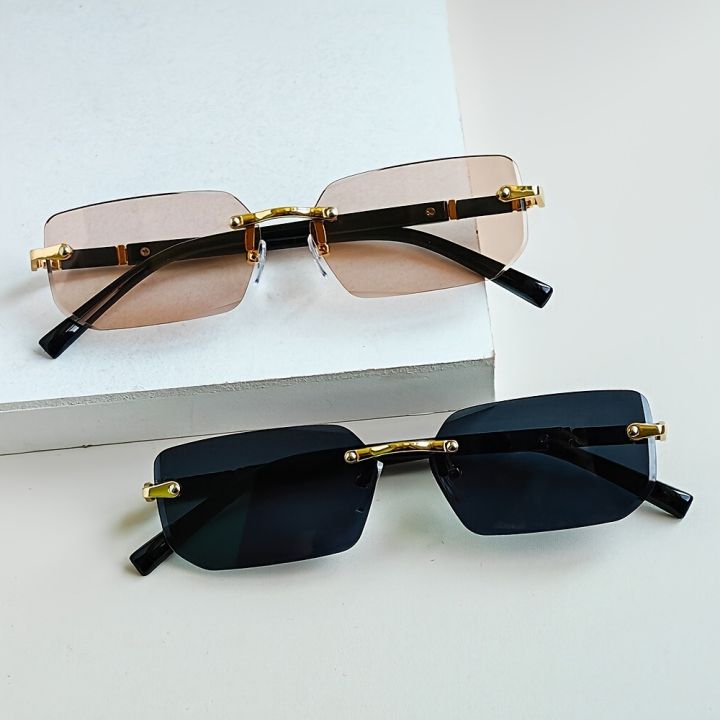 2%20Pairs%20of%20Frameless%20Minimalist%20Style%20Small%20Frame%20Fashionable%20Glasses%20Y2K%20Style%20Men's%20and%20Women's%20Decorative%20Sunglasses%20-%20Image%207