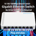 5/8 Port Gigabit Switch 10/100/1000M home network hub with power cable, office Ethernet splitter,  switch hub Internet injector. 