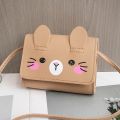 Womens Mini Cartoon Small Square Bag Cute Cat Shaped Shoulder Bag Simple Crossbody Bag.