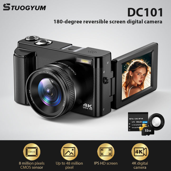STUOGYUM 4K Vlogging Camera,48MP Digital Camera For Photography With Autofocus 3.0 Inch Touch Screen,180 Degree Flip Screen